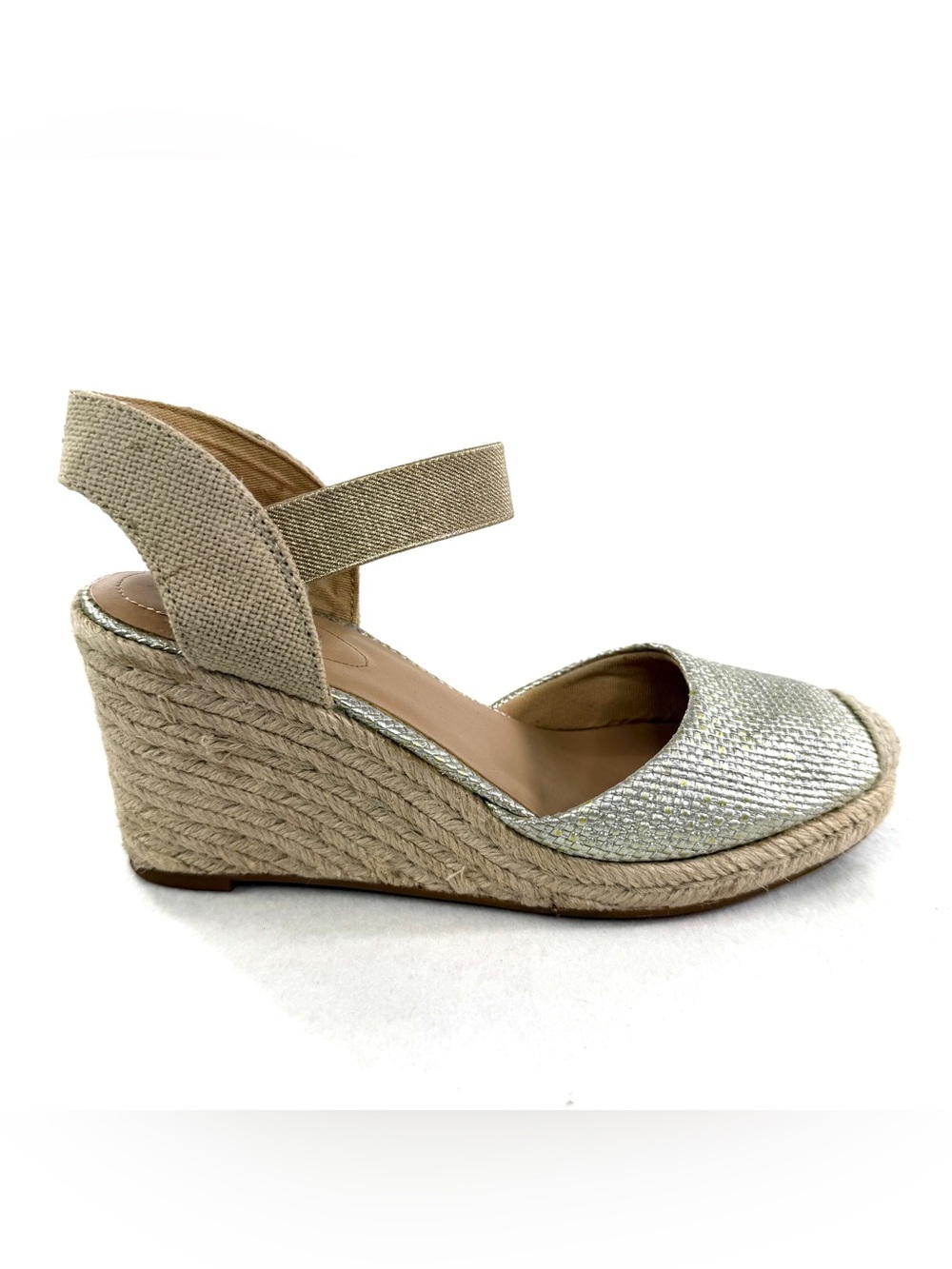 Lauren Ralph Lauren Pearle Women Size 6.5 Gold Espadrille Wedge Sandal Elastic